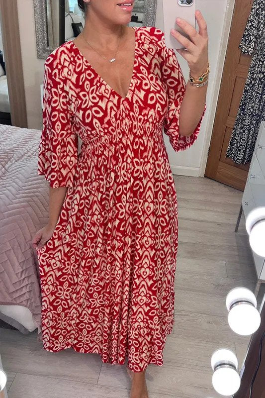 Bohemian V-Ausschnitt Taillenkleid - Parsido