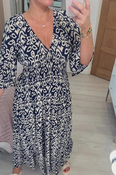 Bohemian V-Ausschnitt Taillenkleid - Parsido