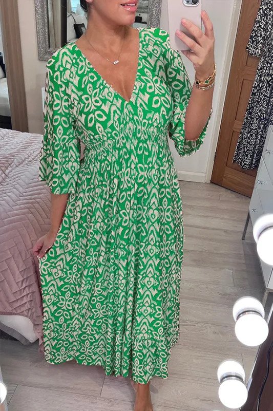 Bohemian V-Ausschnitt Taillenkleid - Parsido