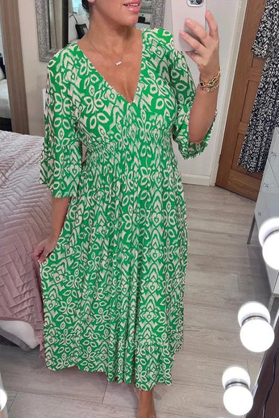 Bohemian V-Ausschnitt Taillenkleid - Parsido