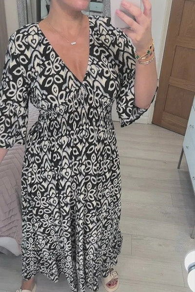 Bohemian V-Ausschnitt Taillenkleid - Parsido