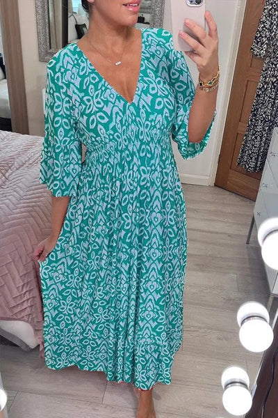 Bohemian V-Ausschnitt Taillenkleid - Parsido