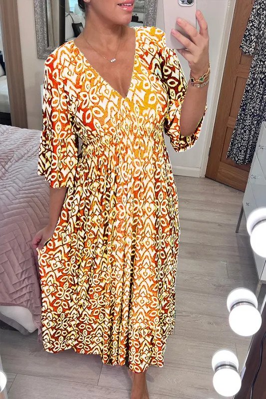 Bohemian V-Ausschnitt Taillenkleid - Parsido