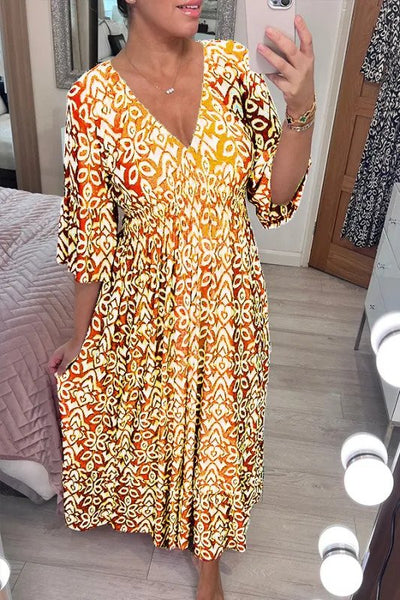 Bohemian V-Ausschnitt Taillenkleid - Parsido